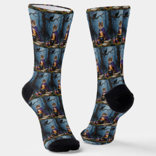 Chaussette Peinture d'Halloween en chats abyssiniques