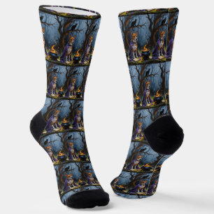 Chaussette Peinture d'Halloween lunaire de Basenji Chien