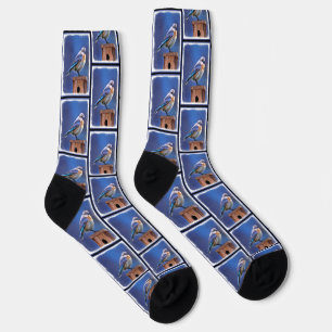 Chaussette Peinture féminine d'oiseau bleu de l'Est Art d'ori
