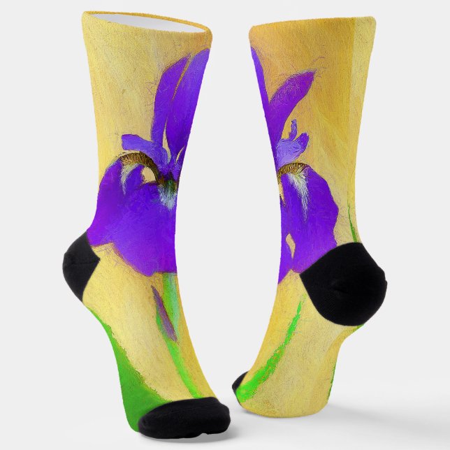 Chaussette Peinture Iris à poils violets - Art Fleur original (Angulaire)