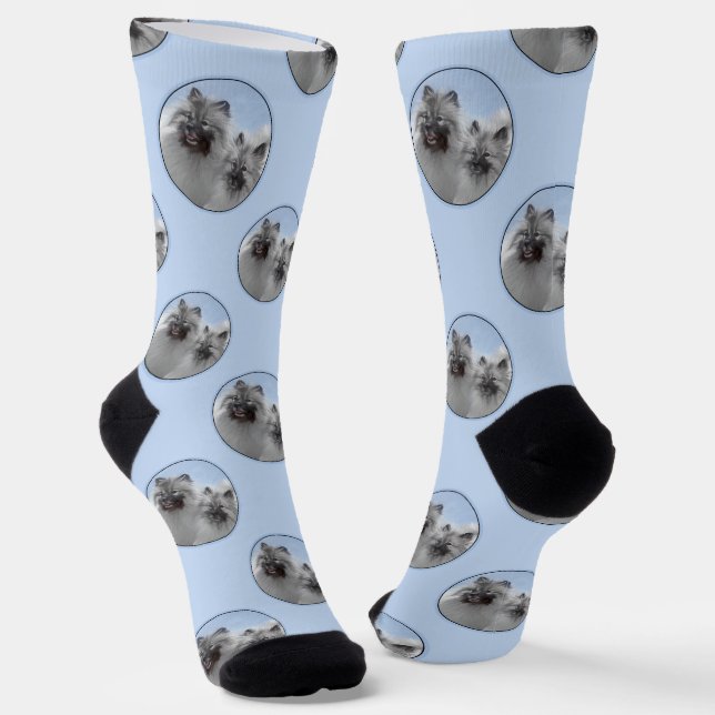 Chaussette Peinture Keeshond 2 Keeshonden Original Chien Art (Angulaire)