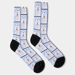 Chaussette Peinture maltaise Bleu Bow mignonne Art Chien orig