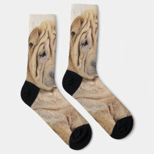 Chaussette Peinture Shar Pei - Art Original de Chien Mignon