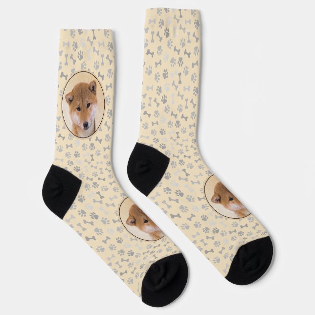 Chaussette Peinture Shiba Inu (Rouge) - Art Chien original (Droite)