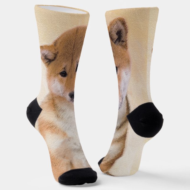 Chaussette Peinture Shiba Inu (Rouge) - Art Chien original (Angulaire)