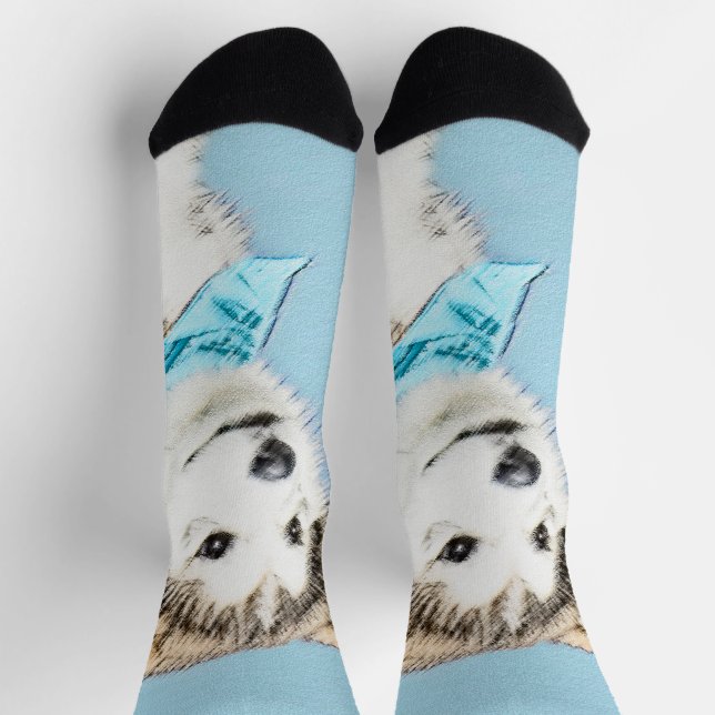 Chaussette Peinture Sibérienne Husky Puppy - Art Chien origin (Haut)