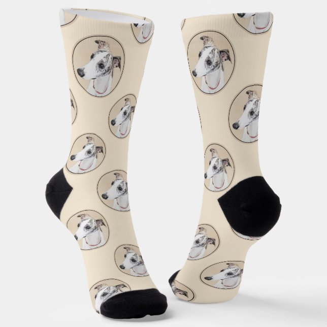 Chaussette Peinture Whippet Brindle Blanc Original Chien Art (Angulaire)