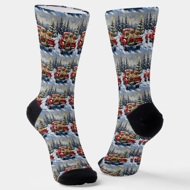 Chaussette Pekingese Christmas Red Truck Holiday (Angulaire)