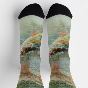 Chaussette Perche jaune par S.A. Kilbourne, Poisson vintage