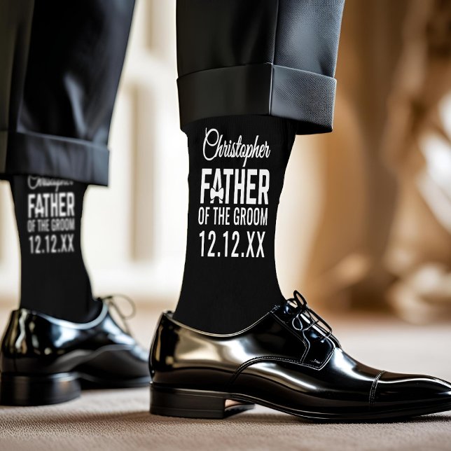 Chaussette Père du marié chaussettes noires pour mariage (New Socks for the Father of the Groom (or Bride) Just add his name and your wedding date!)