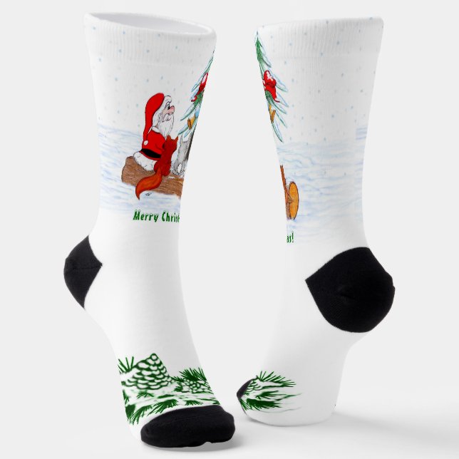 Chaussette Père Noël avec Renard de lapin et écureuil (Angulaire)