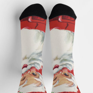Chaussette Père Noël de Noël vintage, joyeux et clin d'œil