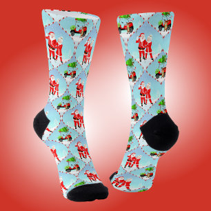 Chaussette Père Noël et Mme Claus jouant au golf motif Ogee