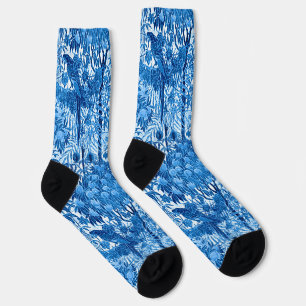Chaussette Perroquet dans la Jungle, Indigo Bleu et Blanc