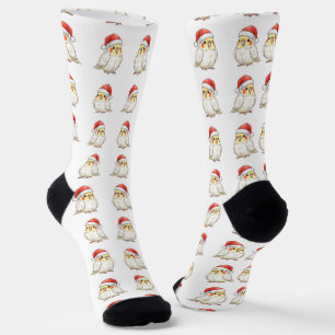 Chaussette Perruche calopsitte de Noël portant un chapeau de