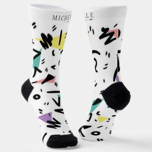 Chaussette Personnalisé Blanc noir vert rose jaune Abstrait