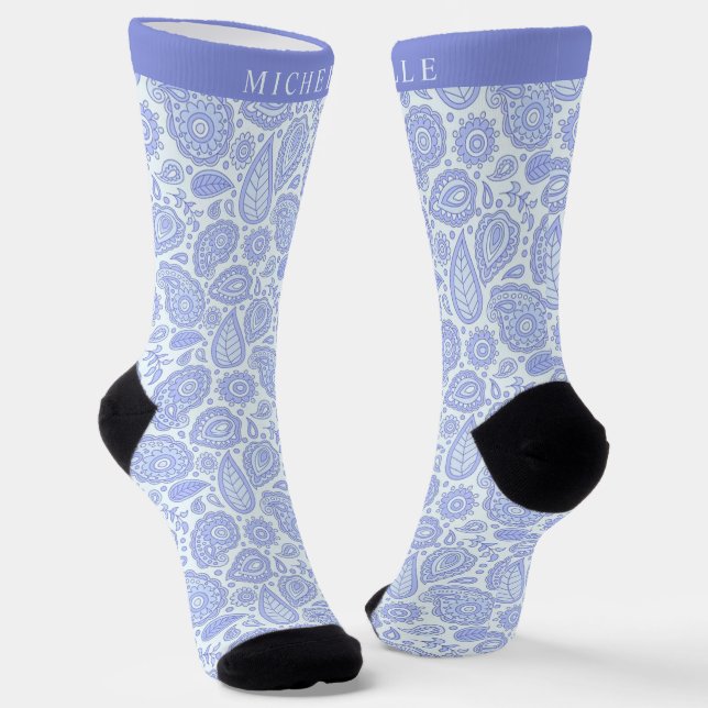 Chaussette Personnalisé Bleu clair violet Motif Paisley (Angulaire)