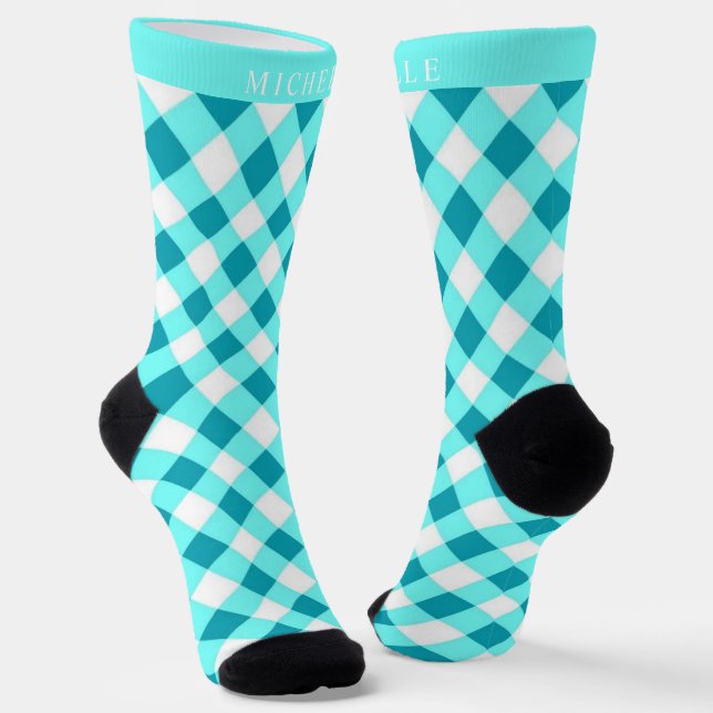 Chaussette Personnalisé Bright Dark Turquoise Bleu Blanc À da (Angulaire)