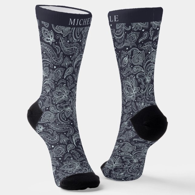 Chaussette Personnalisé gris foncé violet Motif de marguerite (Angulaire)