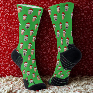 Chaussette Personnalisé Santa Hat Visage Famille 3 Photos Noë