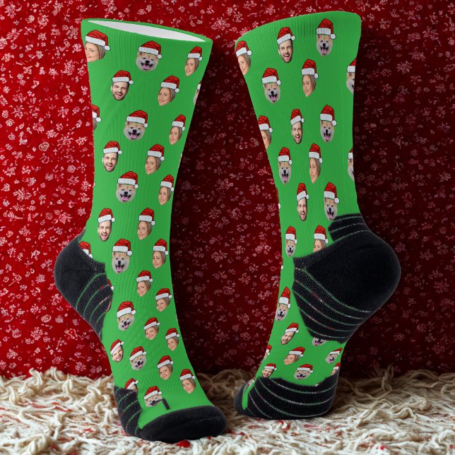 Chaussette Personnalisé Santa Hat Visage Famille 3 Photos Noë (Créateur téléchargé)