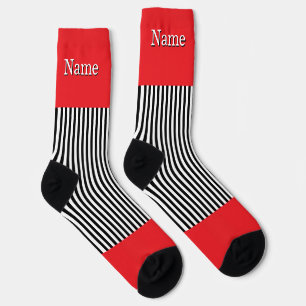Chaussette Personnaliser Nom Rayures Noires et Blanches Rouge