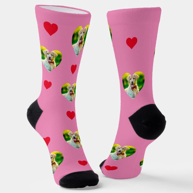 Chaussette Pet et Coeurs personnalisables Motif rose (Angulaire)
