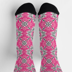 Chaussette Pétales de fleurs Abstraites Fuchsia rose et gris