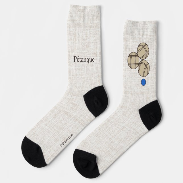 Chaussette Pétanque, three balls on a beige linen design (Gauche)