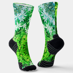 Chaussette Petites chaussettes de fleurs vertes et blanches