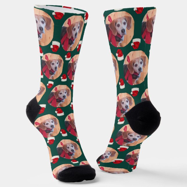 Chaussette Photo de animal de compagnie Emerald Green Santa H (Angulaire)