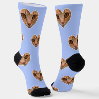 Chaussette Photo de chat personnalisée sur un bleu clair