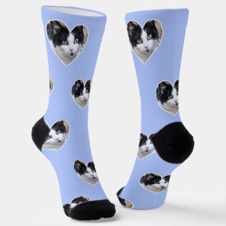 Chaussette Photo de chat smoking personnalisée sur bleu clair