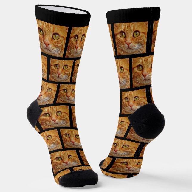 Chaussette Photo de chat Tabby Ginger personnalisée sur Black (Angulaire)