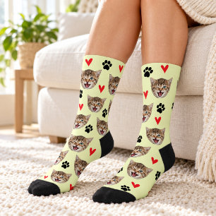 Chaussette Photo de chien chat personnalisé avec coeurs et pa