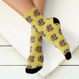 Chaussette Photo de chien jaune amusant empreinte de patte pe