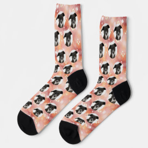 Chaussette Photo de chien personnalisé Coucher de soleil Glow