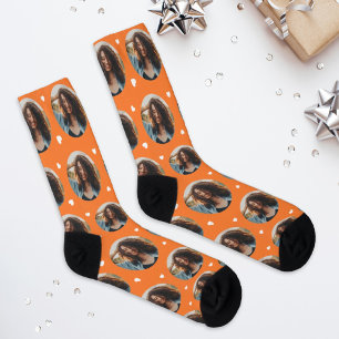 Chaussette Photo de cœur personnalisé orange amusant de petit