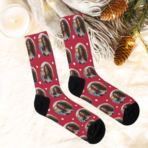 Chaussette Photo de cœur personnalisé rouge amusant pour peti