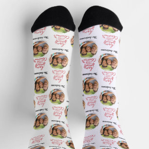 Chaussette Photo de famille moderne et nom Joyeux Noël