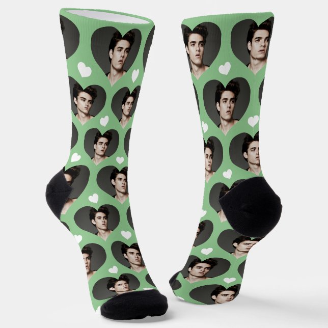 Chaussette Photo de mari personnalisée Coeur Amour Sage Vert (Angulaire)