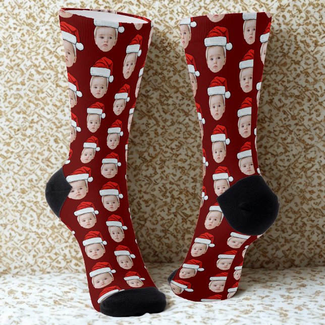 Chaussette Photo du visage personnalisé Santa Hat Funny Noël (Créateur téléchargé)
