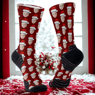 Chaussette Photo du visage personnalisé Santa Hat Funny Noël