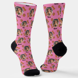 Chaussette Photo et nom du chien, avec os et Empreintes de pa