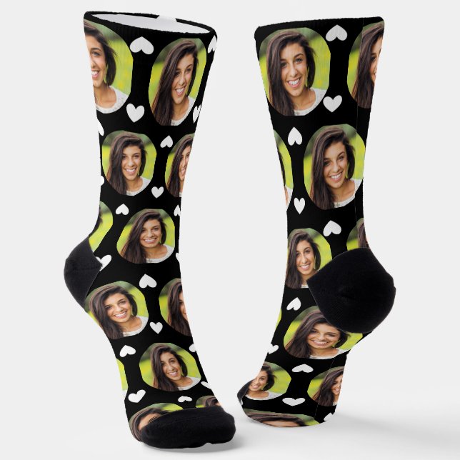 Chaussette Photo Girlfriend For Boyfriend Hearts Black (Angulaire)