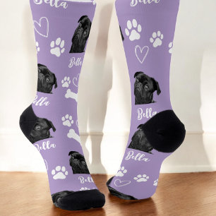 Chaussette Photo mignonne Amoureux des chiens animal violet