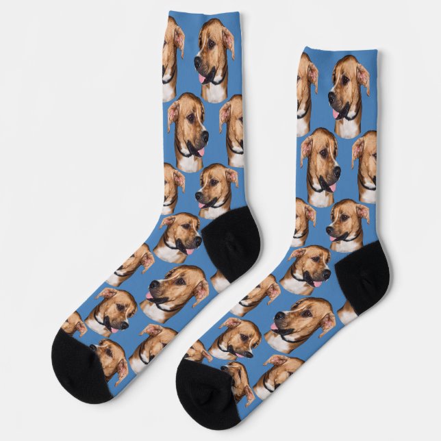 Chaussette Photo personnelle du visage de chien bleu mignon F (Gauche)
