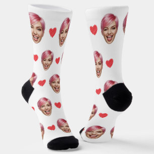Chaussette Photo sur mesure avec Coeurs rouges - Drôle cadeau