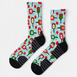 Chaussette Pickleball de Noël Rouge Vert Bleu Flèches de neig