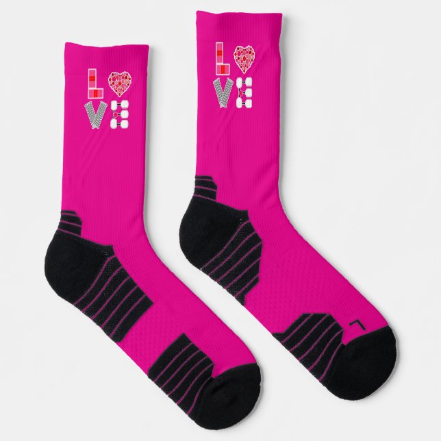 Chaussette Pickleball Love Heart Court Balls Paddles Hot Pink (Droite)